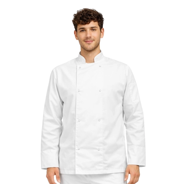 Bluza kucharska biała długi rękaw napy roz.L – bluza kucharska – odzież gastronomiczna